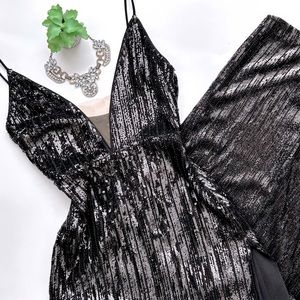 Revolve X by NBD Dahlia Dress Black Sequin Gown Plunge Slit Size Small